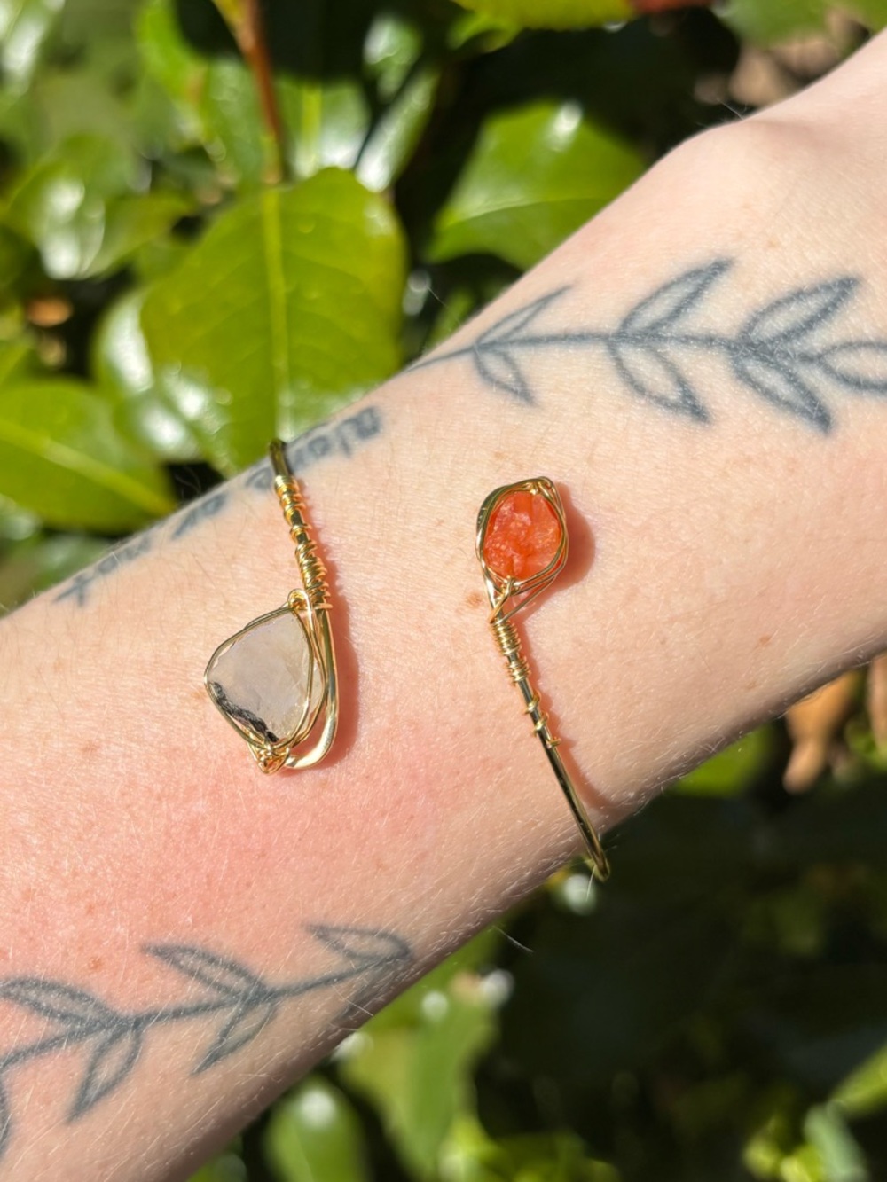 Fire opal and moonstone bangle